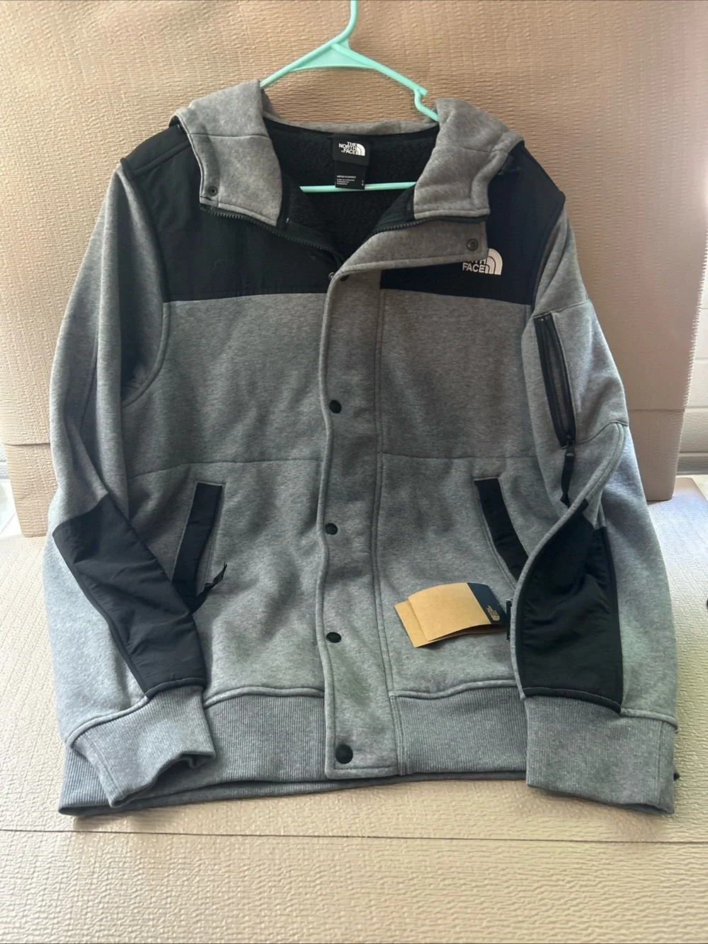 The North Face Men’s Gray and Black Hooded Fleece Jacket